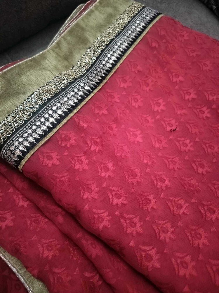 Elegant Red Saree with Embellished Border