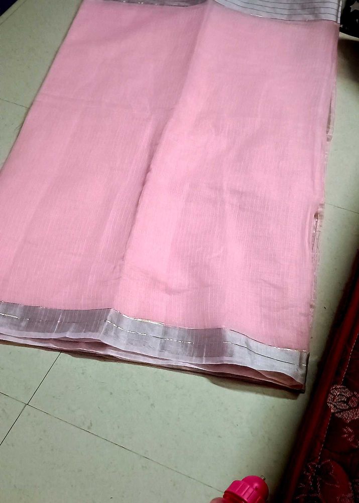 Baby Pink Saree with Silver Border