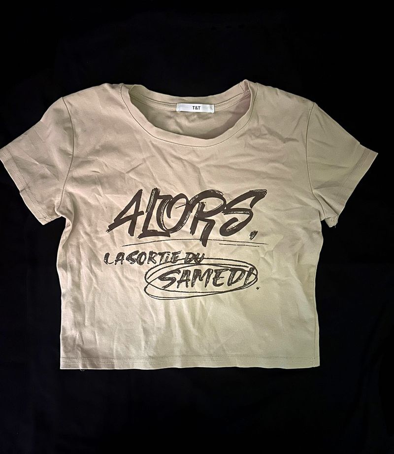 Cream Graphic Print Cropped T-Shirt