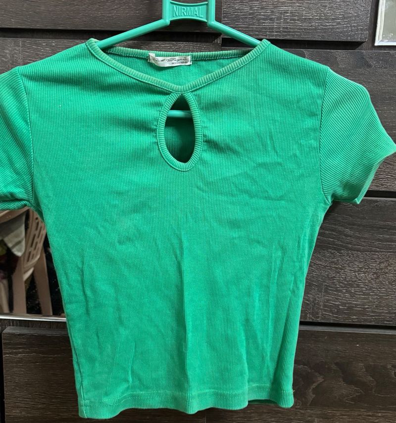 Green Ribbed Keyhole Crop Top