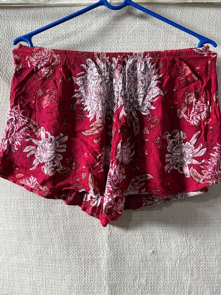 Red Floral Print Shorts