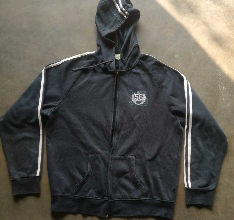 Striped Sleeve Zip-Up Hoodie