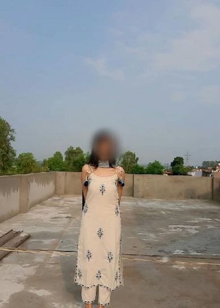 Cream Kurta Set with Blue Embroidery