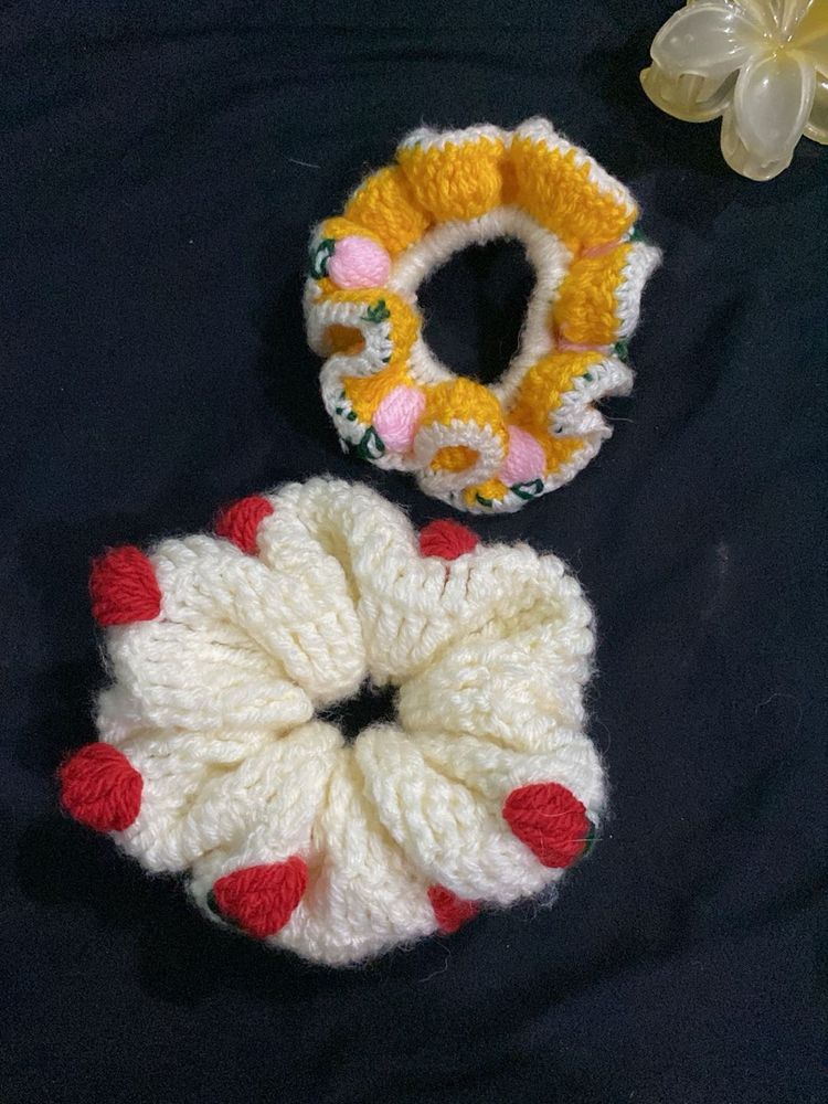 Handmade Crochet Scrunchie Set , strawberry