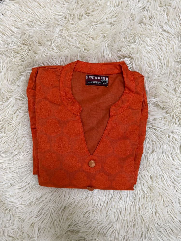 Elegant Orange Textured kurta