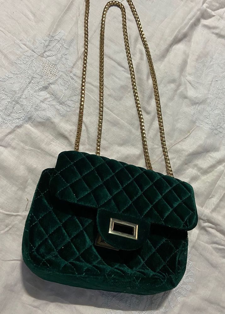 Emerald Green Velvet Shoulder Bag