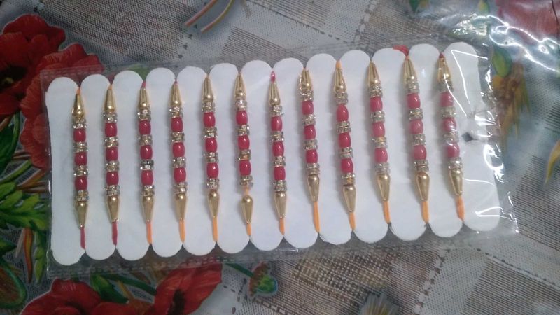 Set of 10 Red &amp; Gold Rakhi Bracelets