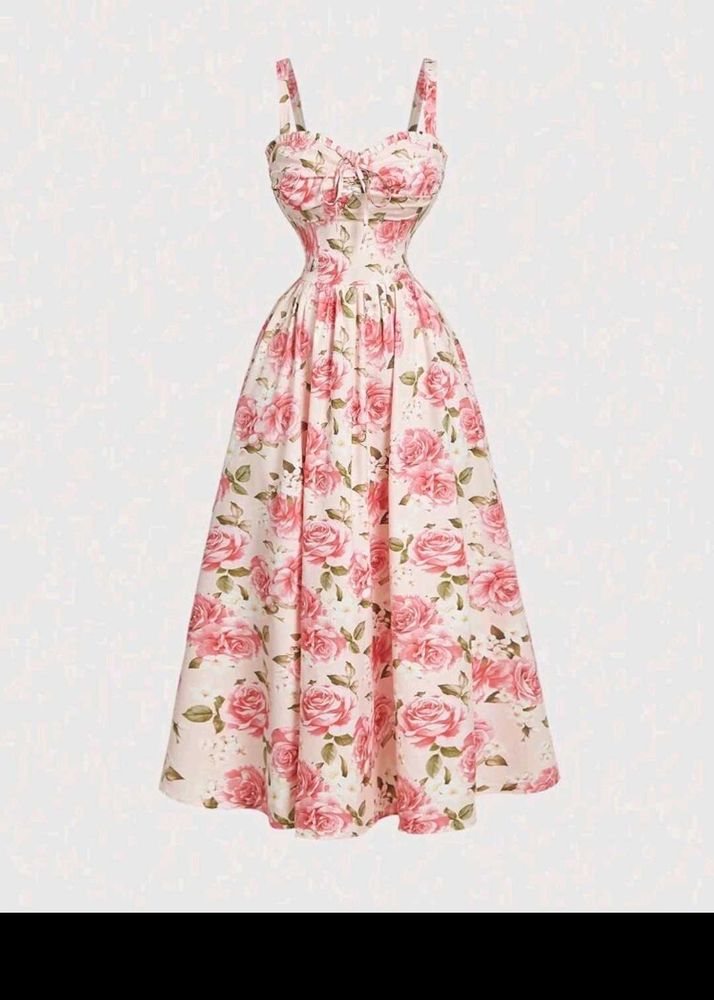 Vintage Rose Print Midi Dress