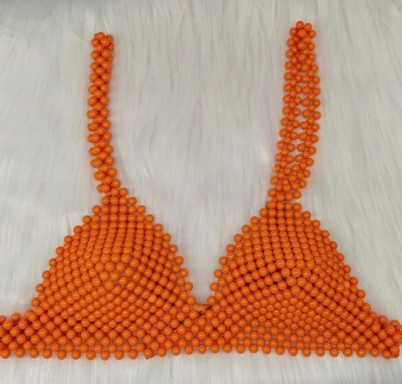 Orange Handmade Beaded Bikini Top