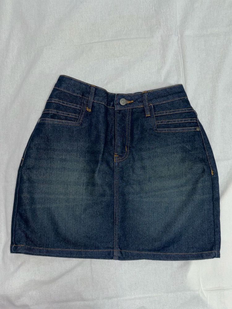 Classic Blue Washed Denim Mini Skirt
