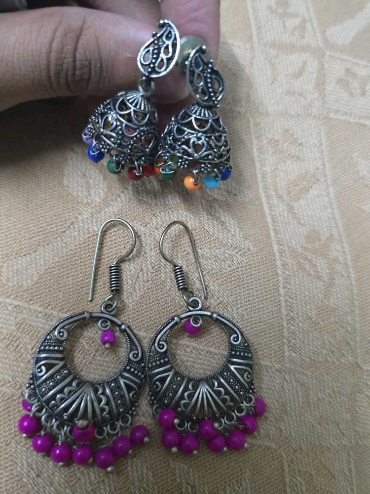 Oxidized Silver Jhumka Earrings