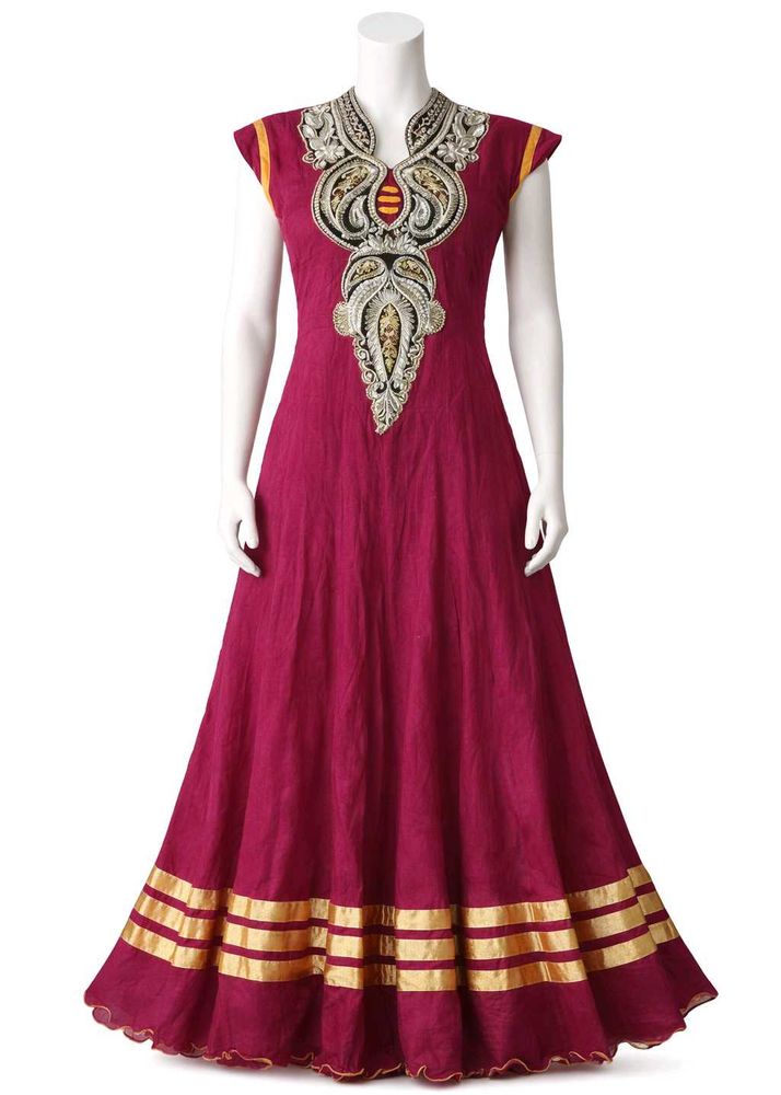 Elegant Pink &amp; Gold Anarkali Dress