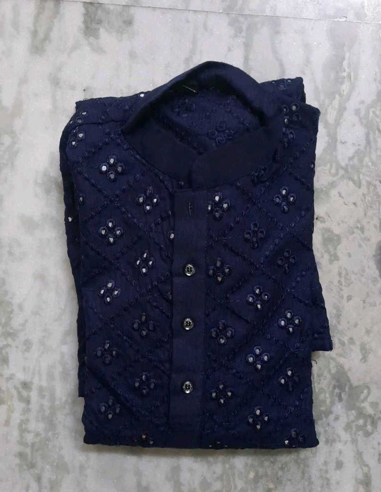 Stylish Navy Blue Embroidered Kurta