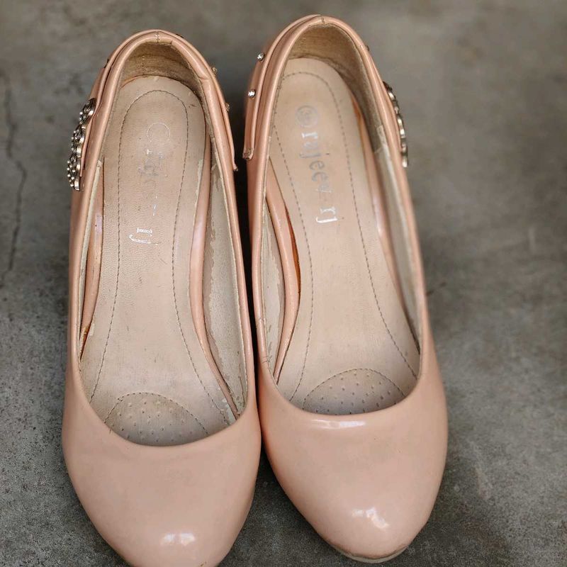 Elegant Nude Pink Heels with Embellishments