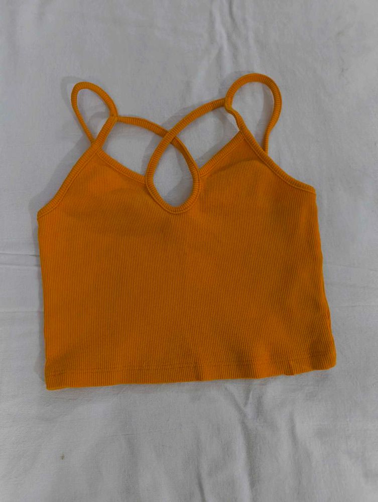 Orange Ribbed Crop Top