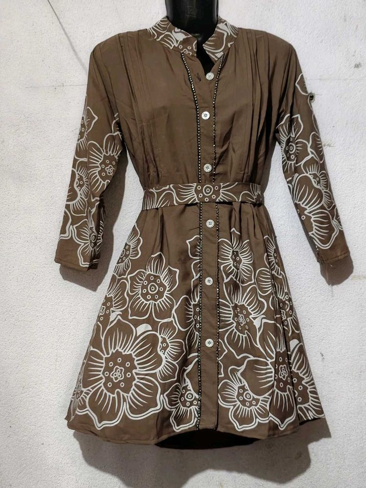 Tan Floral Print Shirt Dress for single piece 399/