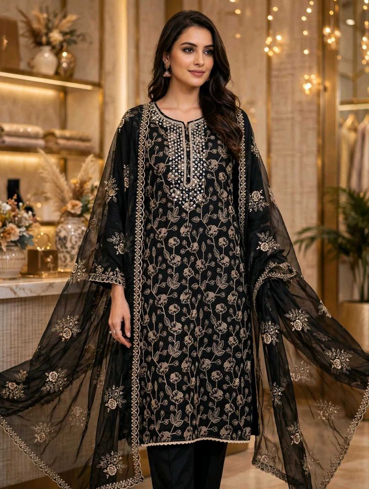 Elegant Black Embroidered Kurta Set