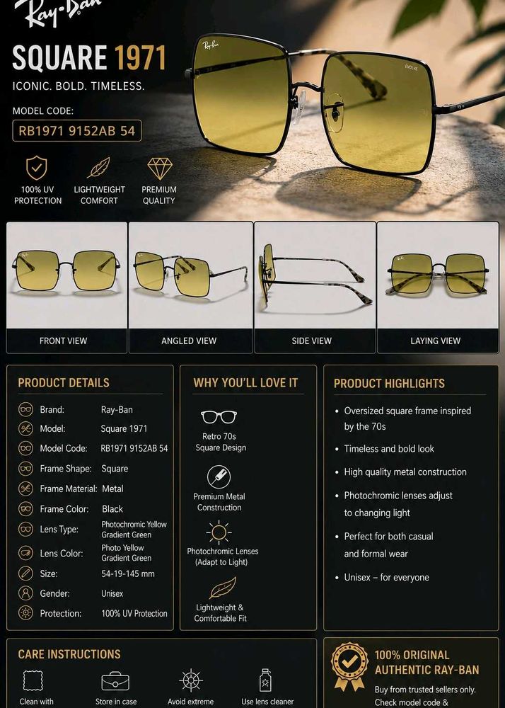 Ray-Ban Square 1971 Sunglasses – RB1971 9152AB 54