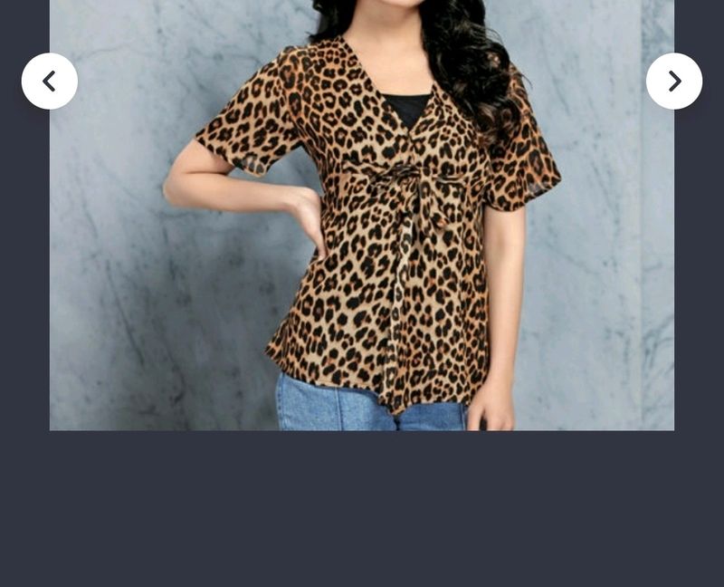 Women   Beige &amp;Black  Leopard Print Top with Knot.