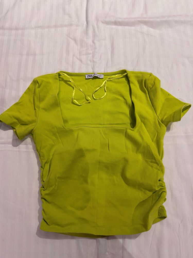 Zara Green Ruched T-Shirt