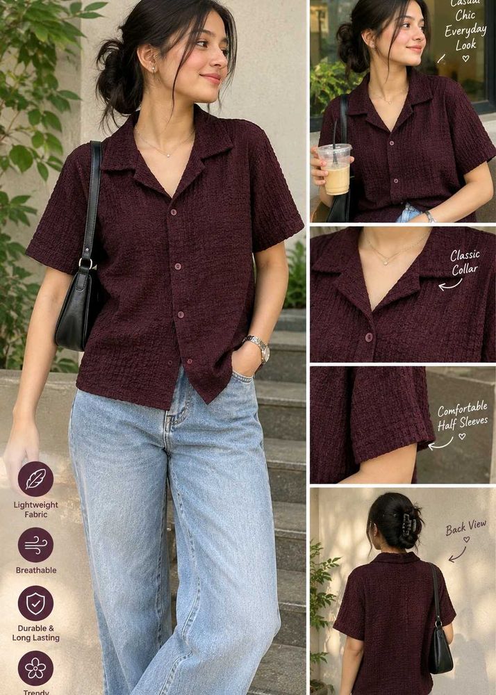 Casual Chic Textured Maroon shirt
