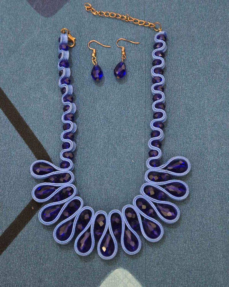 Bohemian Blue Beaded Necklace &amp; Earrings Set