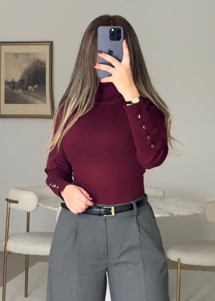 Zara Burgundy Turtleneck Top