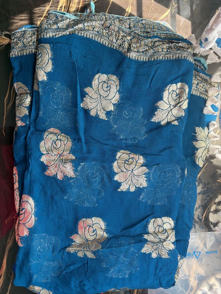 Elegant Blue Floral Saree
