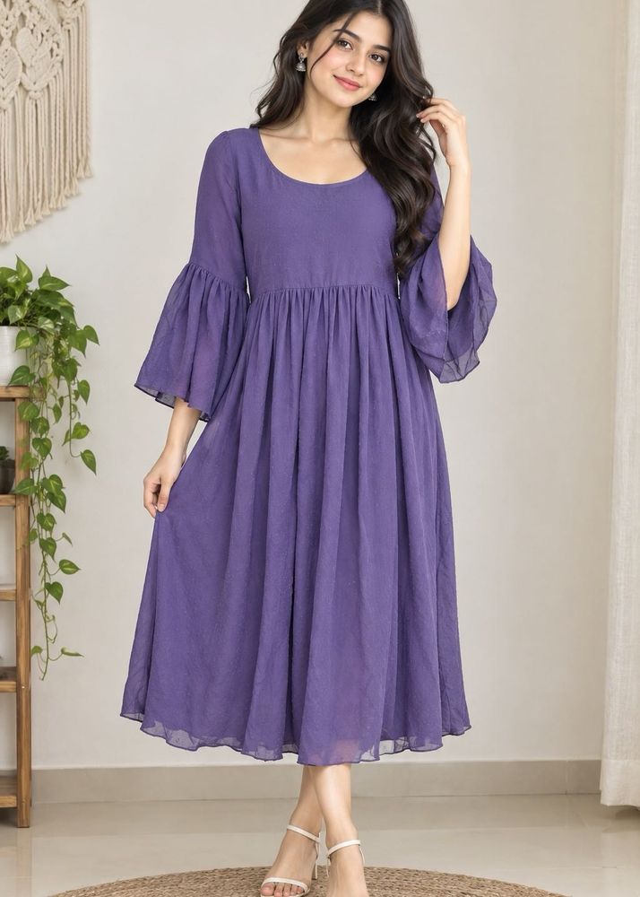 Flowy Purple Bell Sleeve Dress