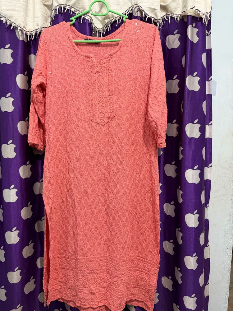 Elegant Peach Chikankari Kurta