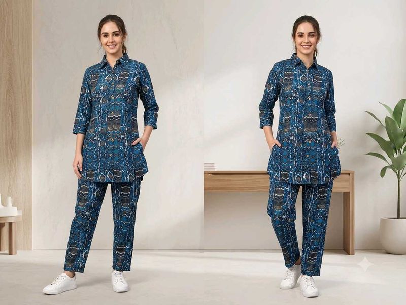 Blue Printed coord set (new not used)