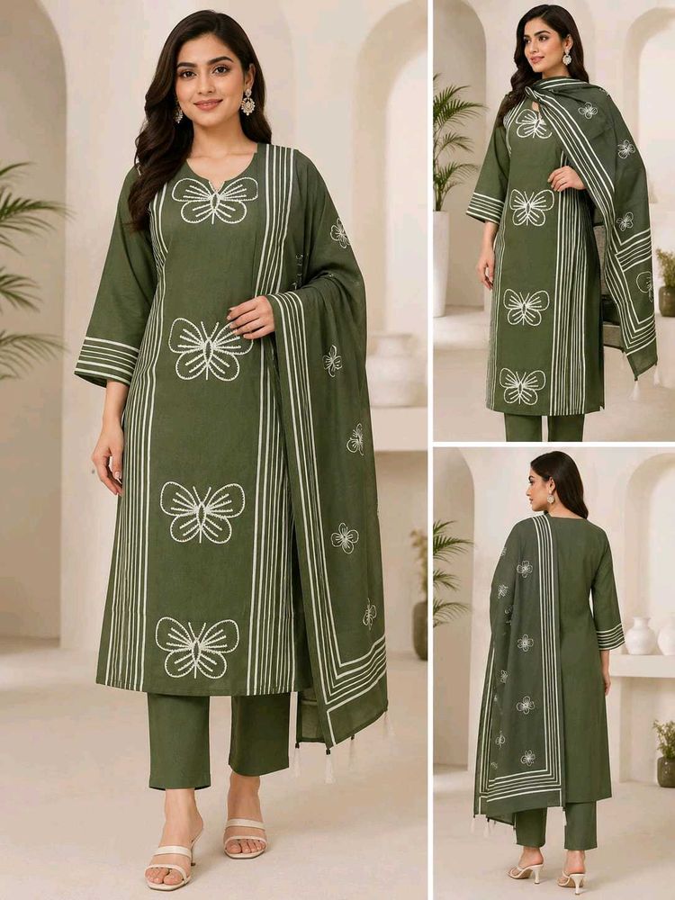 Olive Green Butterfly Kurta Set