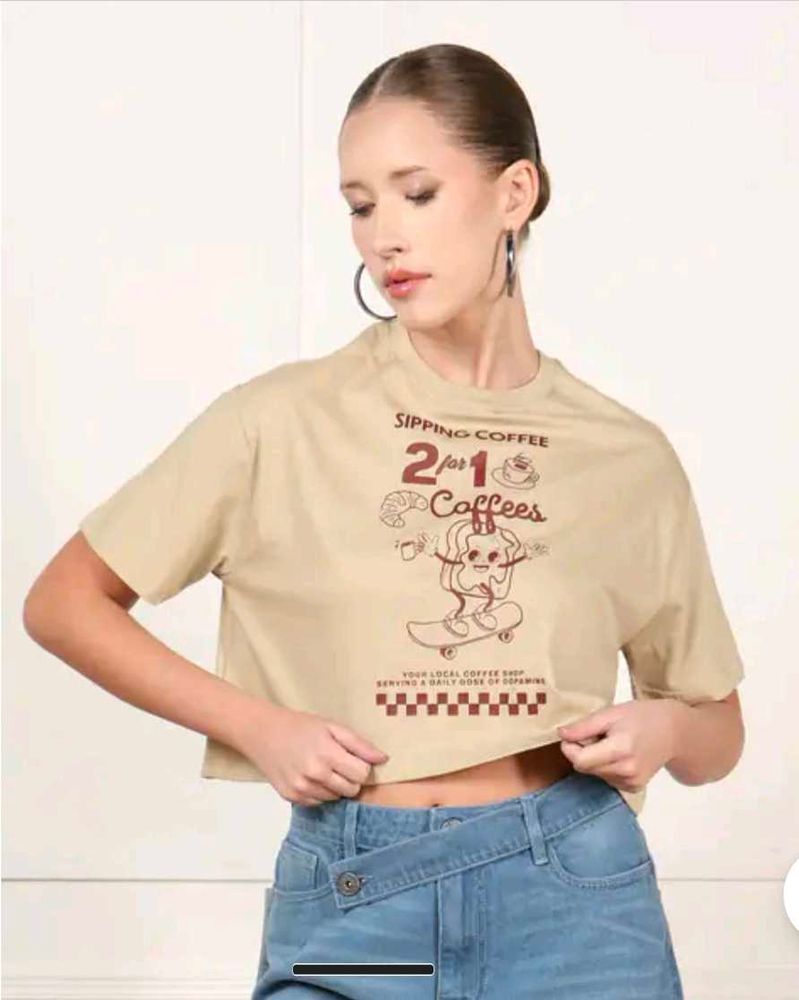 Cute Coffee Graphic Cropped T-Shirt