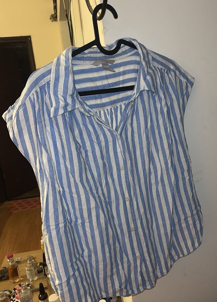 Blue Striped Button-Up Shirt
