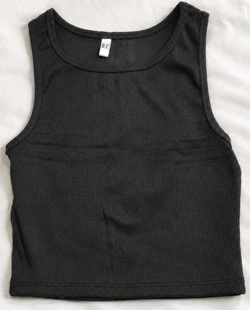 Ribbed Black Crop Tank Top