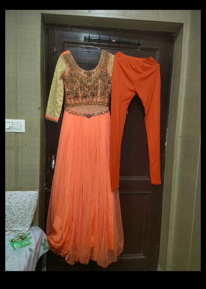 Orange Embroidered Anarkali Suit