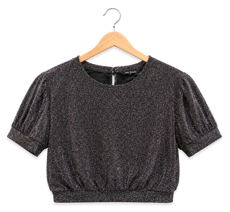 Sparkly Puff Sleeve Crop Top