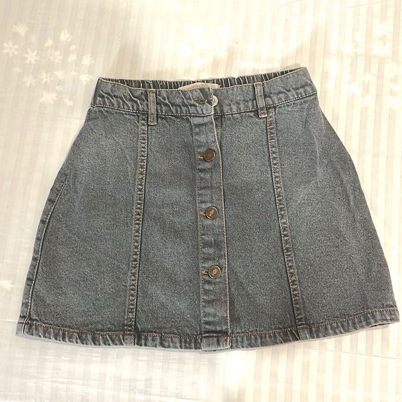 Denim Button-Front Skirt
