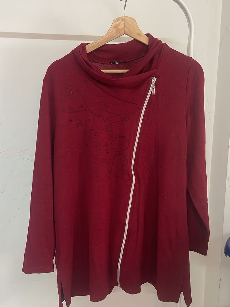 Maroon Asymmetrical Zip Tunic