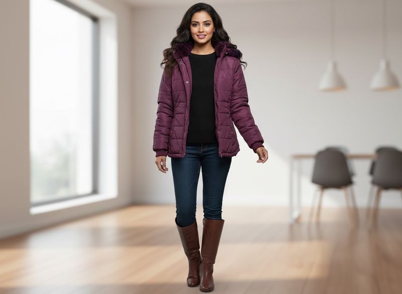 Stylish Purple Padded Winter Jacket