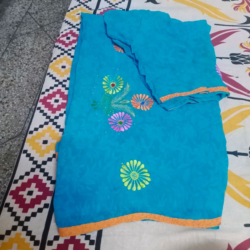 blue saree with blouse