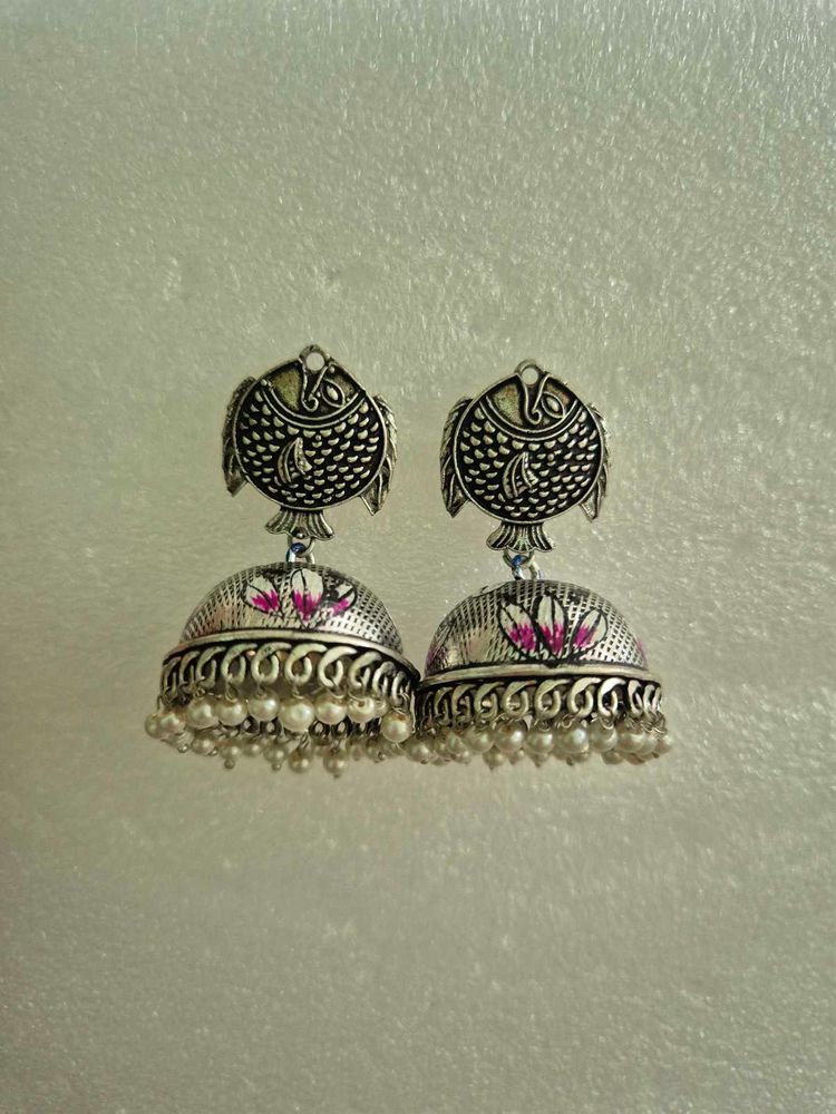 Traditional Fish Design Jhumka Earrings - Unused