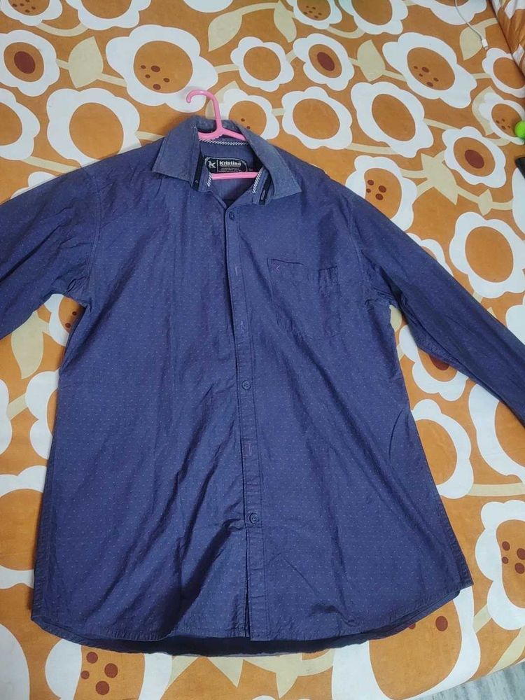 Men's Blue Dotted Long Sleeve Shirt