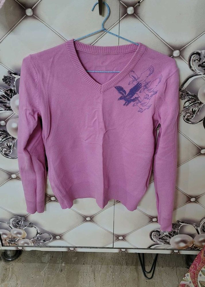 Pink V-Neck Knit Sweater