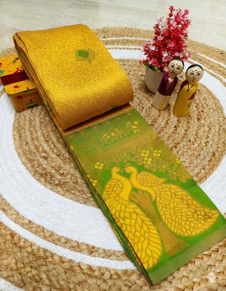 Beautiful Yellow &amp; Green Peacock Saree