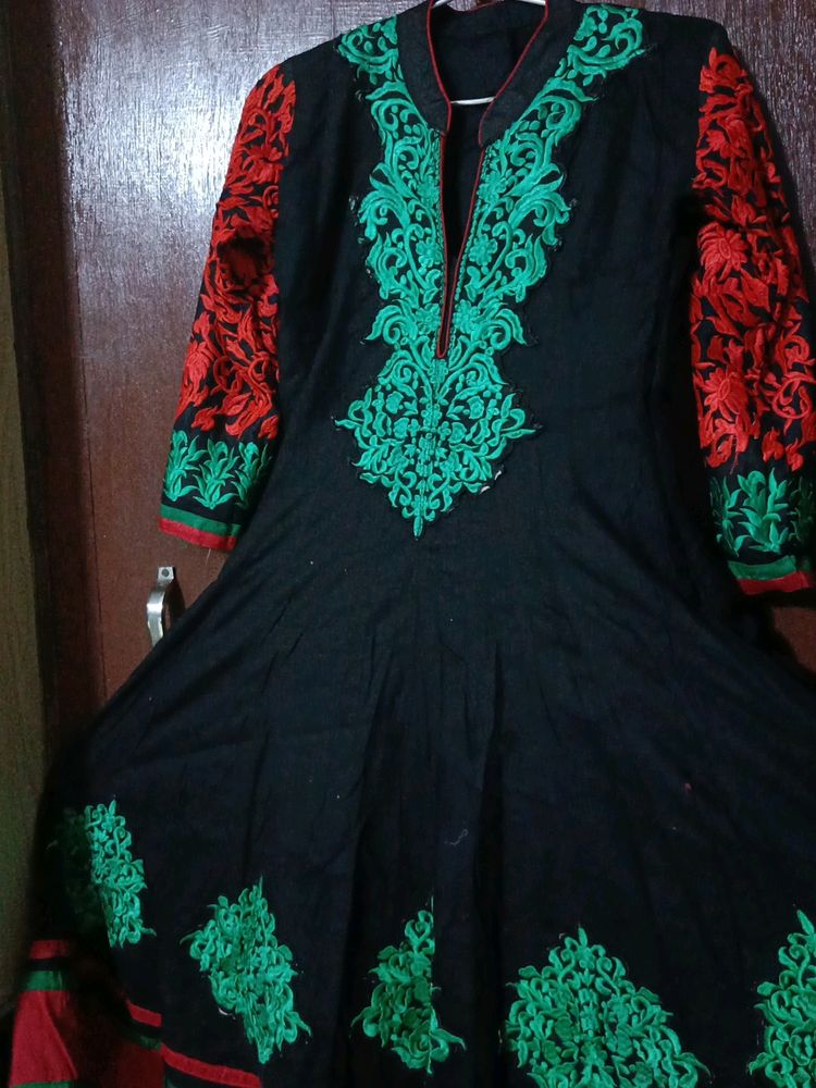 Black Embroidered Anarkali Suit Set