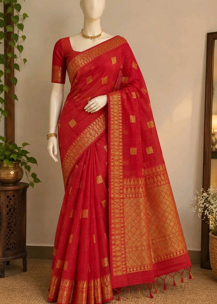 Beautiful Red Saree with Golden Border