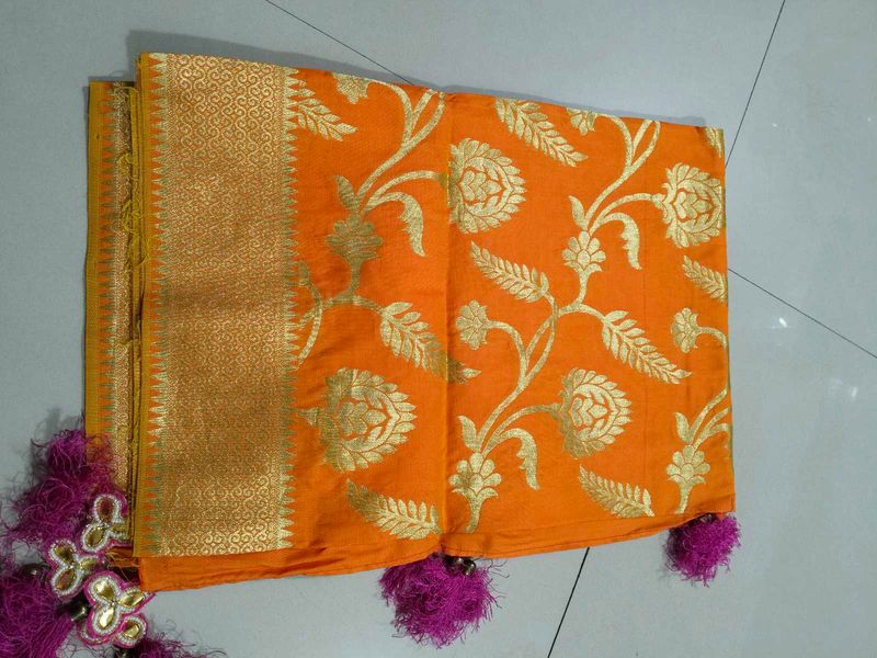Orange Floral Dupatta