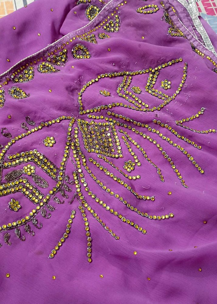Stunning Purple Embroidered Saree