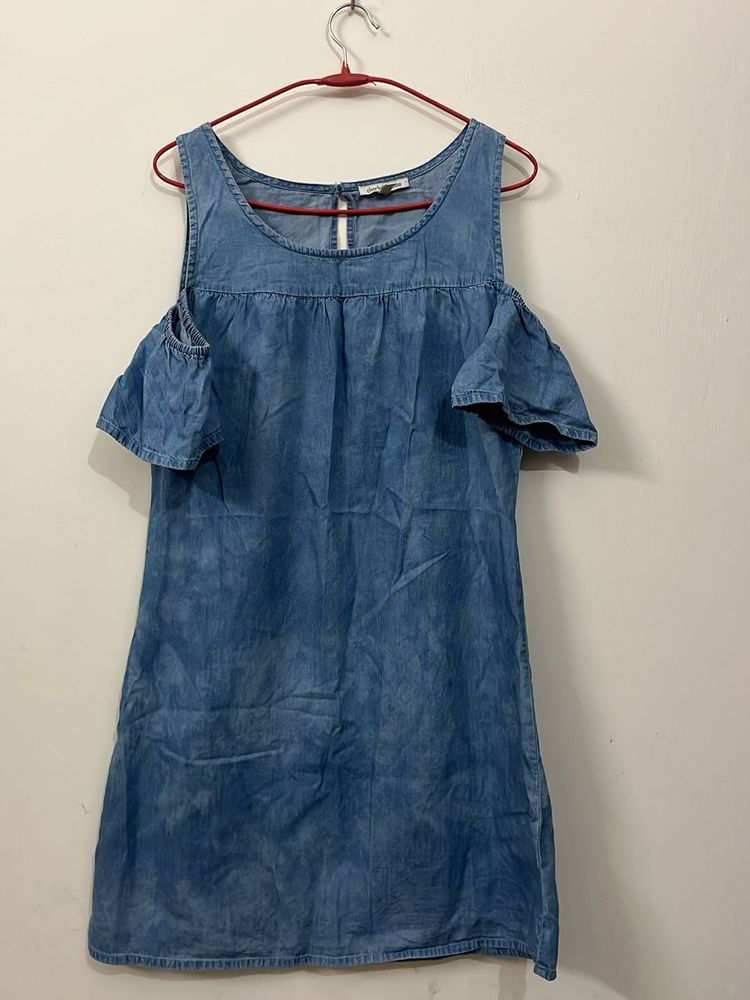 Chambray Cold Shoulder Dress
